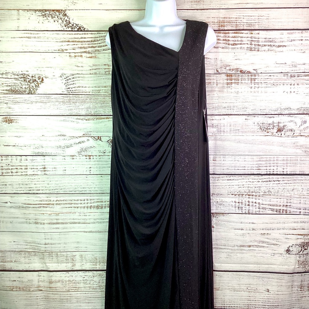 NEW R&M RICHARDS PLUS SIZE 16 BLACK PARTY LONG DRESS SPARKLY WEDDING ELEGANT